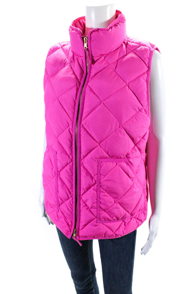 J Crew Women's Sleeveless Full Zip Pockets Quilted Puffer Vest Pink Size 4