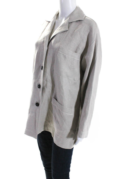 QL2 Women's Collared Long Sleeves Button Down Pockets Jacket Beige Size 42