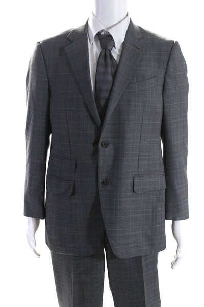 Richards Mens Wool Plaid Single Breasted Two Piece Suit Gray Size 54R