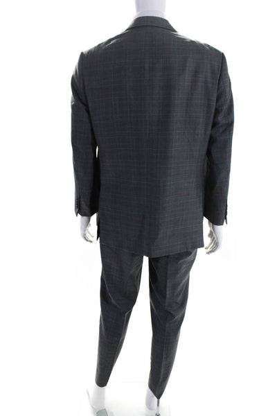 Richards Mens Wool Plaid Single Breasted Two Piece Suit Gray Size 54R