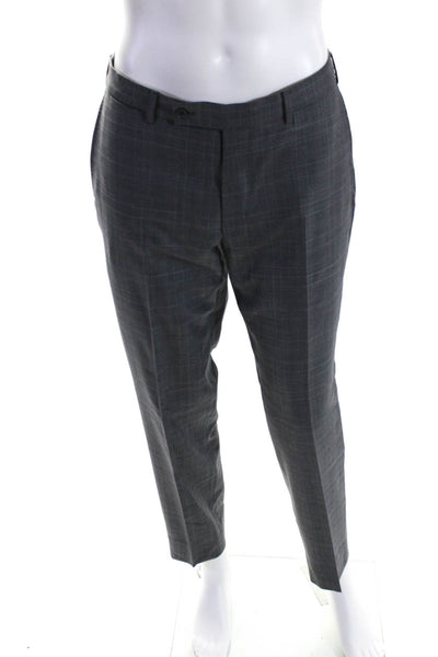 Richards Mens Wool Plaid Single Breasted Two Piece Suit Gray Size 54R