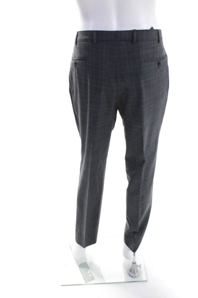 Richards Mens Wool Plaid Single Breasted Two Piece Suit Gray Size 54R