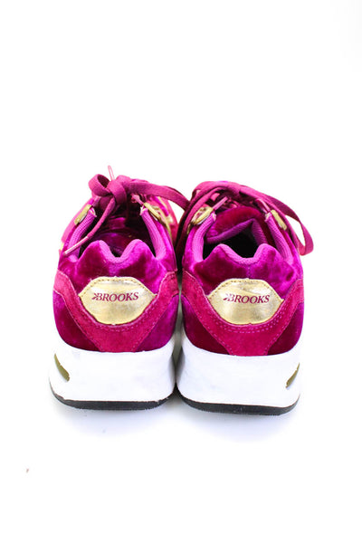 Brooks Regent Womens Velvet Low Top Lace Up Sneakers Violet Pink Gold Size 7