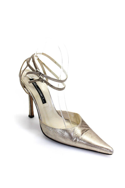 Brian Atwood Womens Leather Pointed Toe Ankle Strap Pumps Gold Size 37 7