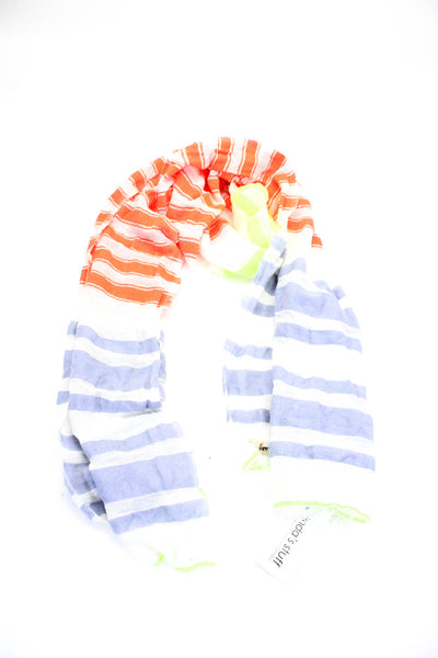 Lem Lem Womens Striped Light Weight Wide Scarf White Multi Colored Cotton