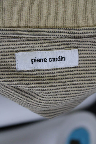 Pierre Cardin Paris Mens Cotton Striped Print Long Sleeve Polo Shirt Tan Size M