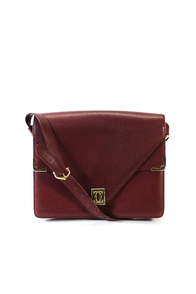 Les Must De Cartier Grained Leather Double Flap Frame Shoulder Handbag Burgundy