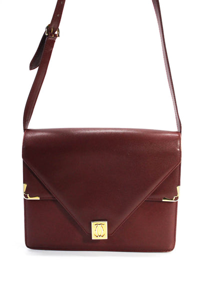 Les Must De Cartier Grained Leather Double Flap Frame Shoulder Handbag Burgundy