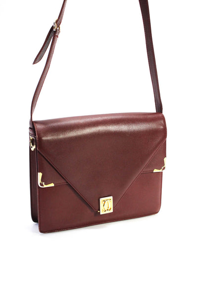 Les Must De Cartier Grained Leather Double Flap Frame Shoulder Handbag Burgundy