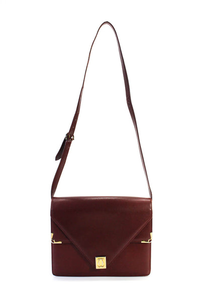 Les Must De Cartier Grained Leather Double Flap Frame Shoulder Handbag Burgundy