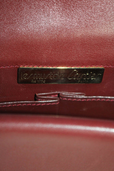 Les Must De Cartier Grained Leather Double Flap Frame Shoulder Handbag Burgundy