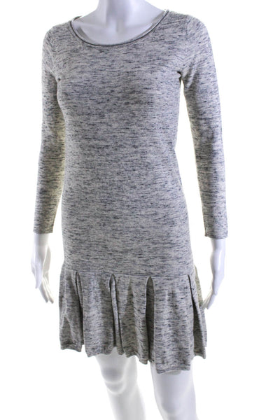 Joie Womens Long Sleeve Scoop Neck Ruffled Knit Sweater Dress Gray Size XS