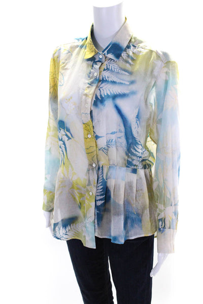 Borsa Donna Women's Collared Long Sleeves Button Down Floral Printed Shirt Size