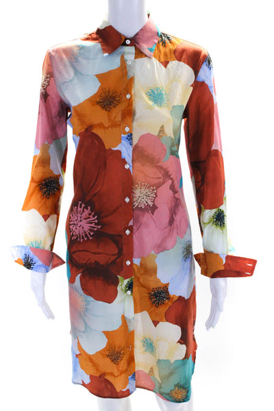 Borsa Donna Women's Long Sleeves Floral Button Down Mini Shirt Dress Size 42