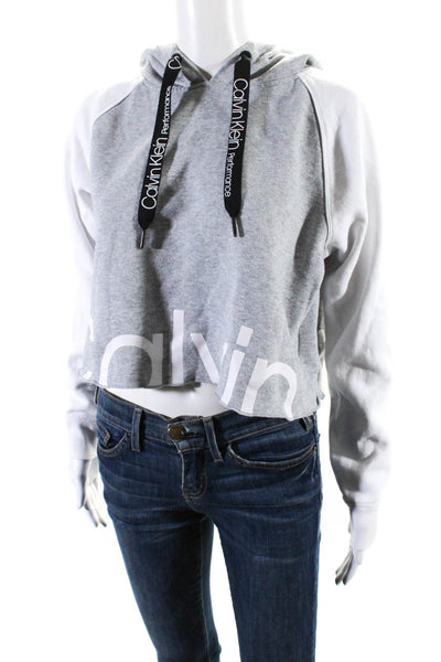 Calvin Klein Women's Hood Long Sleeves Cropped Sweatshirt Gray Size M