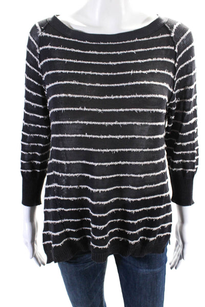 Inhabit Womens Cotton Striped Print Round Neck Long Sleeve Sweater Black Size S