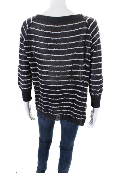 Inhabit Womens Cotton Striped Print Round Neck Long Sleeve Sweater Black Size S