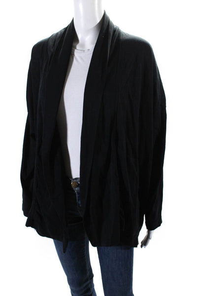 Eskandar Womens Cotton Long Sleeve Open Front Cardigan Black Size OS