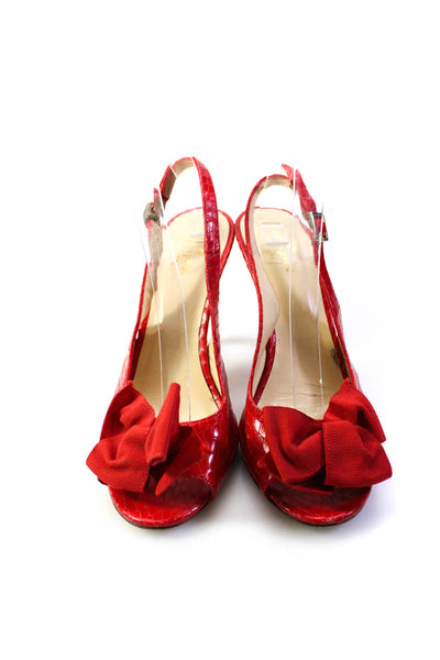 Kate Spade Womens Grosgrain Bow Embossed Leather Slingback Sandals Red Size 8.5