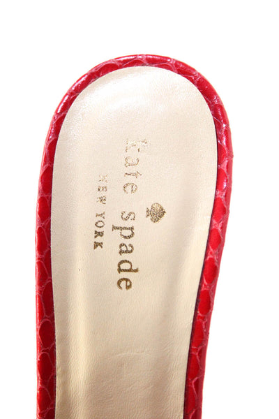 Kate Spade Womens Grosgrain Bow Embossed Leather Slingback Sandals Red Size 8.5