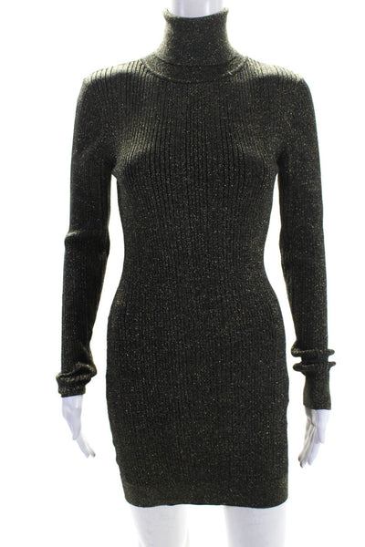 Camila Coelho Womens Metallic Long Sleeve Turtleneck Knit Dress Gold Size S