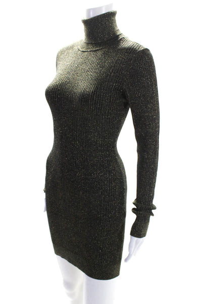 Camila Coelho Womens Metallic Long Sleeve Turtleneck Knit Dress Gold Size S