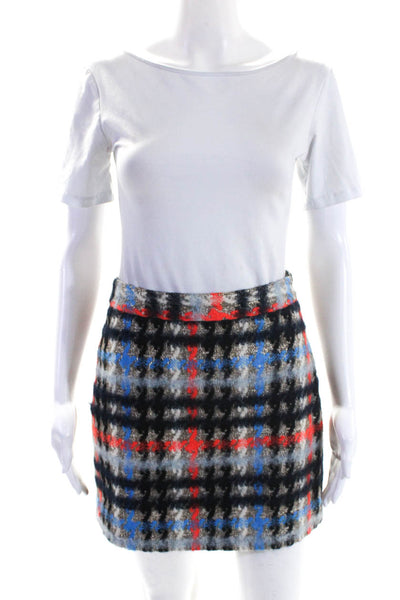 Milly Womens Tweed Metallic Plaid A Line Skirt Multicolor Size 4