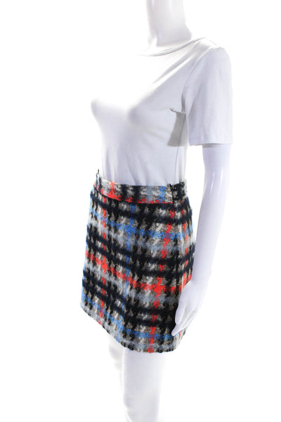 Milly Womens Tweed Metallic Plaid A Line Skirt Multicolor Size 4