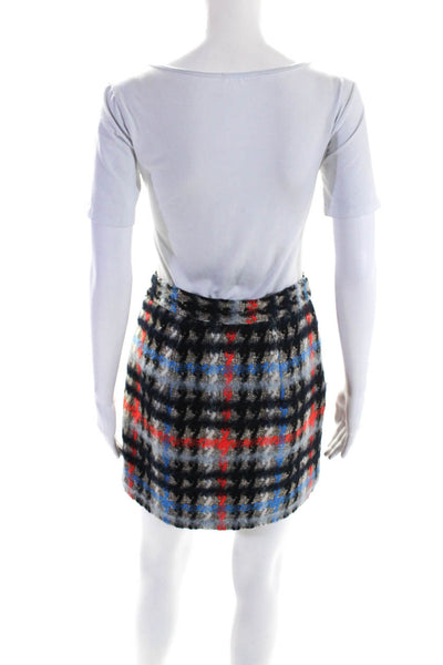 Milly Womens Tweed Metallic Plaid A Line Skirt Multicolor Size 4