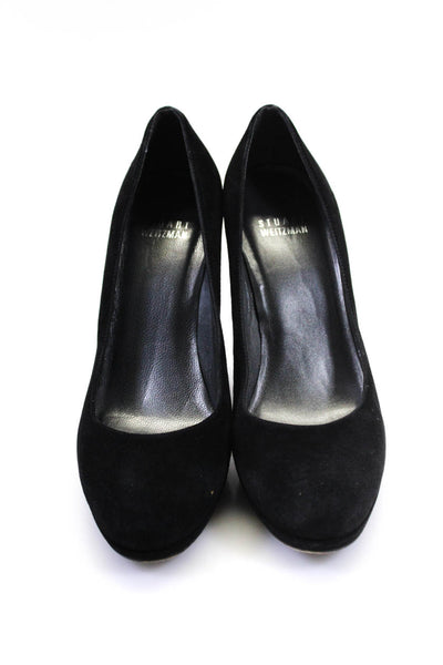 Stuart Weitzman Womens Suede Almond Toe Slip On Pumps Black Size 8