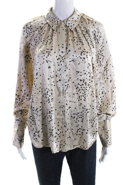 Rebecca Taylor Womens Star Satin Button Up Top Blouse Beige Silk Size Small