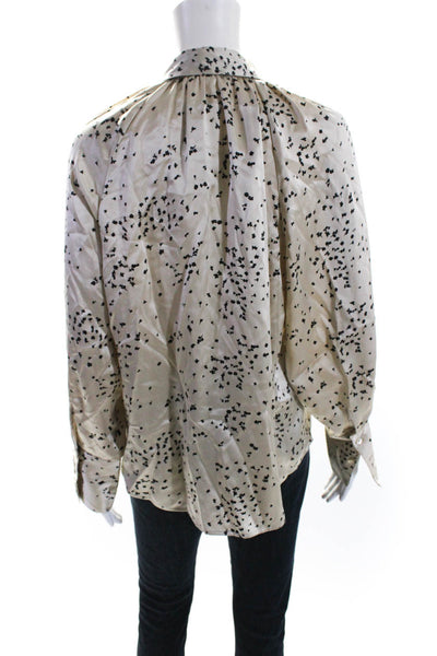 Rebecca Taylor Womens Star Satin Button Up Top Blouse Beige Silk Size Small