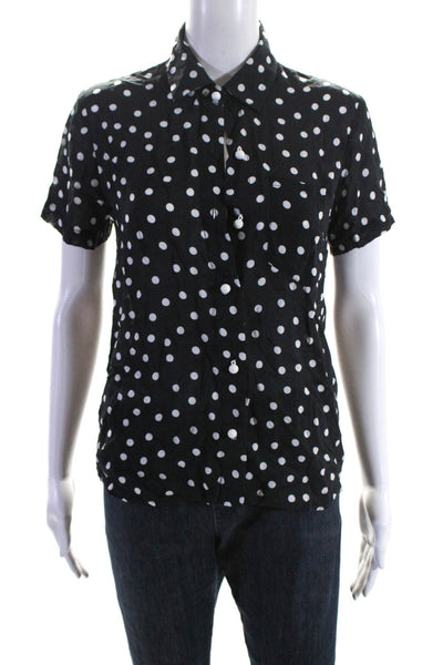 Solid & Striped Womens Short Sleeve Polka Dot Button Down Blouse Black Size XS