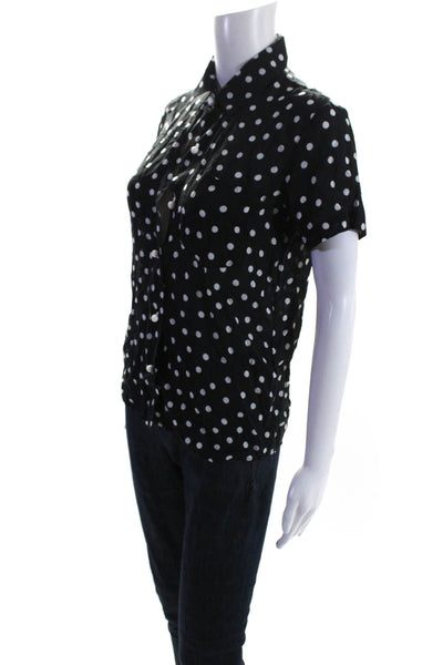 Solid & Striped Womens Short Sleeve Polka Dot Button Down Blouse Black Size XS