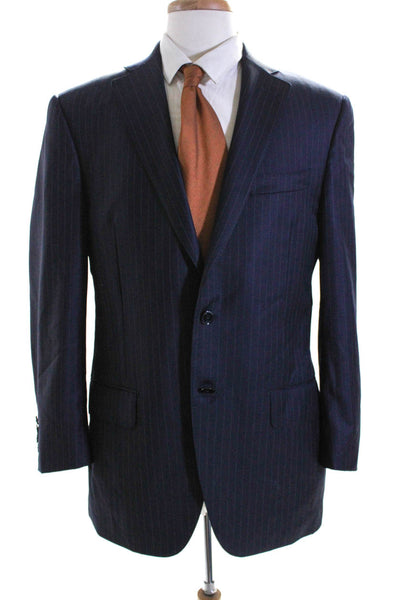 Davide Cenci Mens Pinstripe Two Button Blazer Jacket Navy Blue Size IT 52