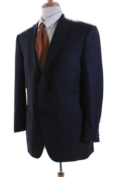 Davide Cenci Mens Pinstripe Two Button Blazer Jacket Navy Blue Size IT 52