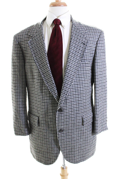 Southwick Mens Gray Houndstooth Two Button Long Sleeve Blazer Size 42