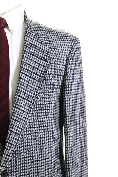 Southwick Mens Gray Houndstooth Two Button Long Sleeve Blazer Size 42