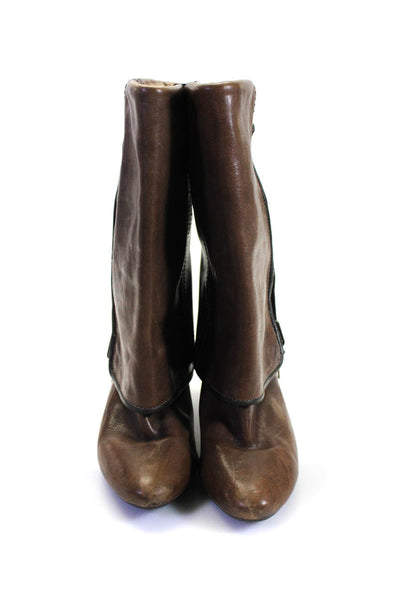 The Frye Company Womens Leather Fold Over Piping Zip Dannika Boots Brown Size 9