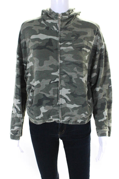 Monrow Womens Hooded Camouflage Full Zip Jacket Green Size Large