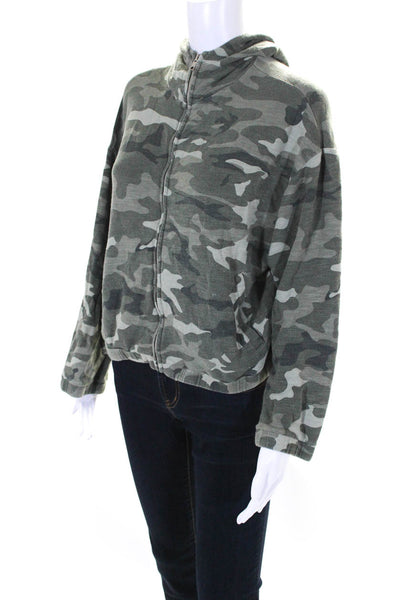 Monrow Womens Hooded Camouflage Full Zip Jacket Green Size Large