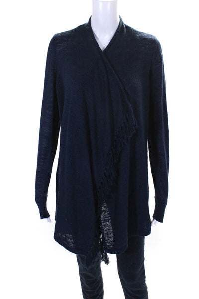 Lilly Pulitzer Womens Fringe Waterfall Open Front Cardigan Sweater Navy Medium