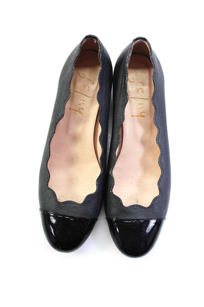 FS/NY Womens Patent Leather Cap Toe Slide On Low Wedge Pumps Black Size 7