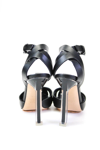 Casadei Womens Leather Ankle Strap Sandal Clear Heels Black Size 35.5 5.5