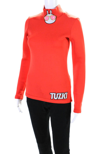 Manish Arora Womens Long Sleeve Embroidered Bunny Neoprene Top Orange Size Small