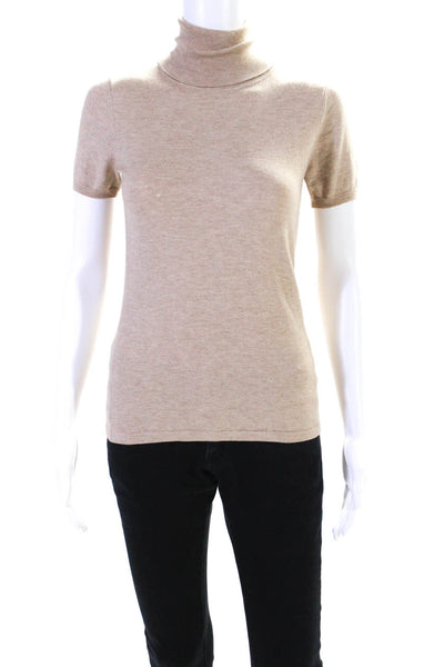 Max Mara Womens Short Sleeve Turtleneck Knit Shirt Brown Wool Size Small