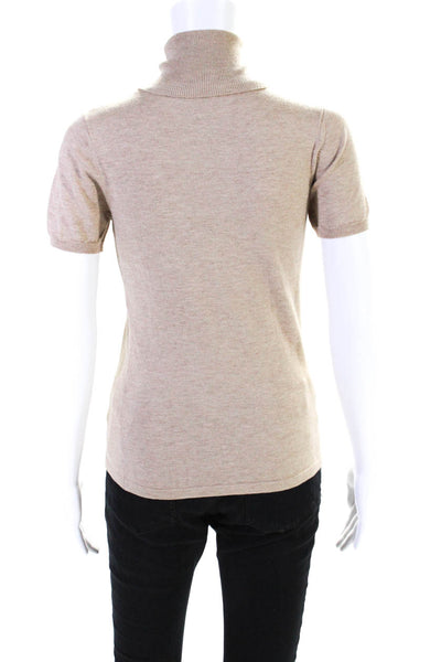 Max Mara Womens Short Sleeve Turtleneck Knit Shirt Brown Wool Size Small