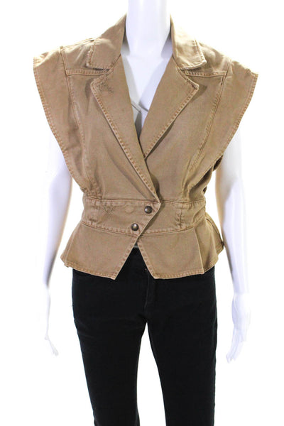 Retrofete Womens Two Button Distressed Denim Vest Jacket Brown Size Extra Small