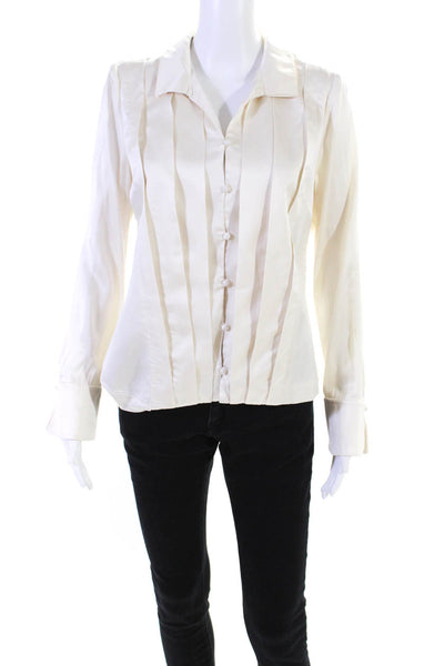 Alexis Womens Button Front Pintuck Collared Long Sleeve Silk Shirt White Medium