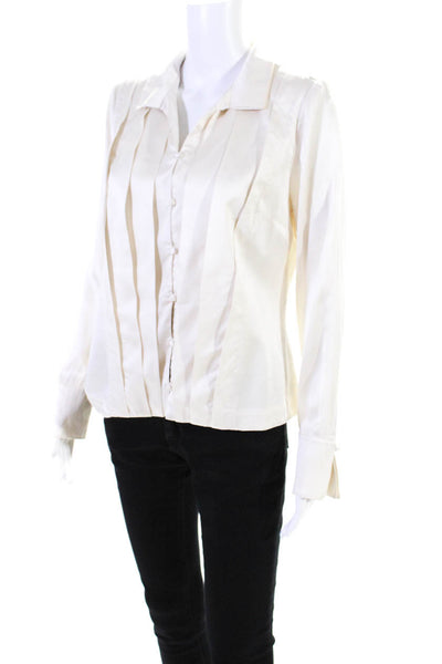 Alexis Womens Button Front Pintuck Collared Long Sleeve Silk Shirt White Medium